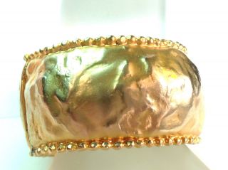 Vintage Heavy 84 GR Wide Chunky Baroque 18K Gold Plated Hinged Bangle Bracelet