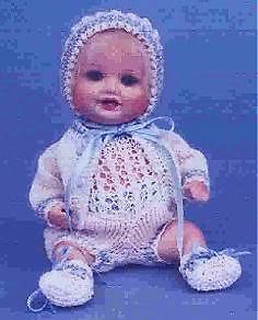 Doll Clothes Pattern New to Knit 4" Baby Doll Romper Sweater Hat Bootie Nice