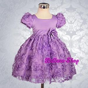 Infant Baby Purple Embossed Flower Girl Dress Wedding Pageant Party 3M 6M FG159