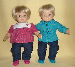 Fits Bitty Baby Twin Doll Clothes 4pc Denim Pants and Fuchsia Teal Shirts
