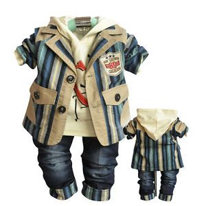 3pcs Set Suit Hoody Pants Handsome Baby Boys Clothes Kids Outfits Clothing Set