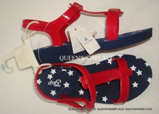 Baby Gap Toddler Girls 10 Red Blue Stars Velcro Sandals Shoes Flip Flop New