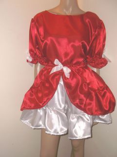 Adult Baby Sissy Red White Satin Dress 50" Pretty Frilly Hem Double Layer