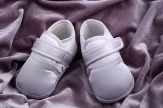White Satin Baby Boy Christening Shoes Plain Design