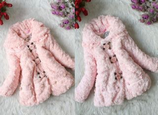 Baby Toddler Girls Faux Fur Fleece Floral Coat Kids Winter Warm Jacket Clothing