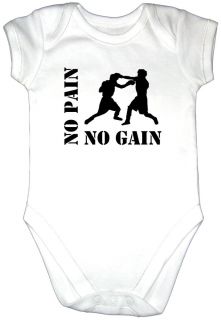 Boxing No Pain No Gain Baby Grow Gro Boxer Clothes Vest Bodysuit Top Shirt