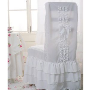 White Ruffle Romantic Chair Cover Dining Room Chair Slipcover