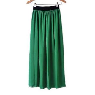 Women Double Layer Chiffon Pleated Retro Long Elastic Waist Maxi Dress Skirt
