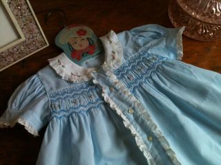 Vintage Alfred Leon Baby Girls' Smocked Blue Easter Heirloom Dress Mint 12M 1y