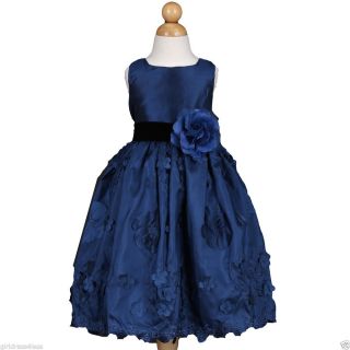 Navy Blue Christmas Holiday Formal Party Taffeta Wedding Flower Girl Dress 4 6 8