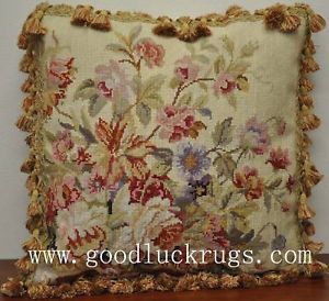 18" Hand Stitched Wool Roses Sofa Chair Bed Couch Needlepoint Pillow Cushion
