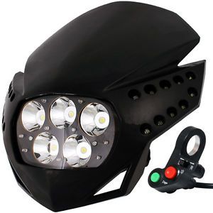 Black LED Head Light Turn Signal Motorcycle Street Fighter Dual Sport w Switch