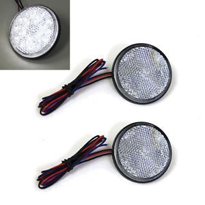 2X White LED Reflectors Round Running Light Motorcycle Car Truck Auto
