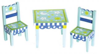 Doll House Mini Aqua Painted Kitchen Table Chair Set