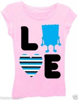 New Authentic Girls Spongebob Love Princess Tee Shirt with Glitter Accents