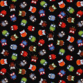 Timeless Treasures Bright Eyed Bushy Tailed Tossed Owls Black Quilt Fabric Yd