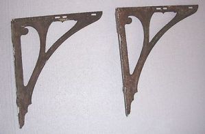 Vintage Pair Cast Iron Shelf Seat Brackets 15" x 18" Industrial