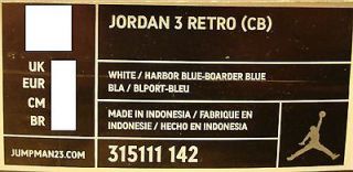 315111 142 Infants Baby Crib Air Jordan 3 Retro White Harbor Boarder Blue