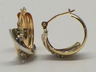 14kt Gold Half Hoop Diamond Earrings Just Over 5 8 inch Hang