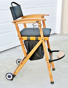 Tall Directors Chair 32" Elm Wood Wheels Foot Rest Cup Holder Local Pick Up Only