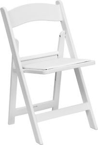 White Resin 1000lb Folding Ceremony Chair Pad Vinyl Seat Wedding Dining Office