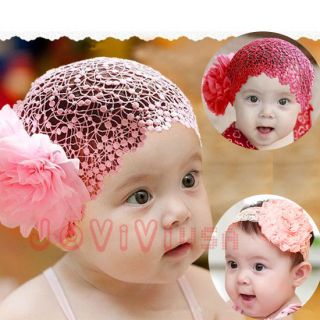 Q Newborn Baby Toddler Kid's Headband Hat Beanie Flower Hair Band Lace Elastic
