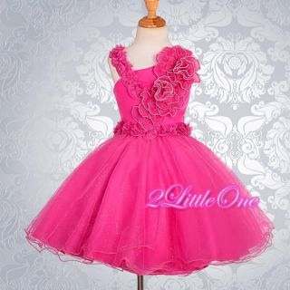Pearl Wedding Flower Girl Dress Pageant Party Occasion Hot Pink Size 2T 3T 172