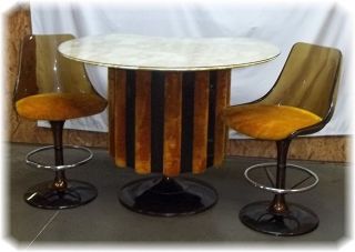 Mid Century Chromcraft Smoked Tulip Lucite Bar Table Chair Stool Set Mad Men Old