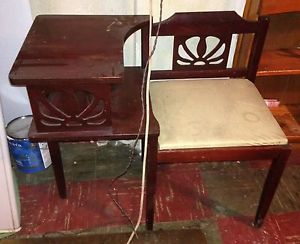Vintage Telephone Chair Gossip Bench Old Art Deco Retro Phone Table Wood Seat
