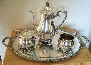 Antique Vintage Rogers Son Victorian Rose Silver Plated Tea Coffee Set 1901