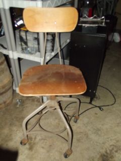 Antique Vtg Industrial Wood Metal Uhl Toledo Chair Stool Seat Loft Factory