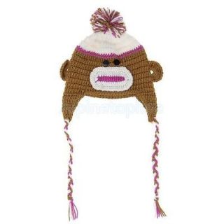 Kids Animal Monkey Beanie Knit Crochet Hat Cap Brown L