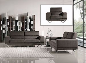 Gorgeous Grey Italian Design Fabric Sofa Set Loveseat Chair