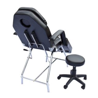 Tattoo Parlor Spa Salon Facial Bed Beauty Massage Table Chair with Stool Black