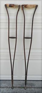 Pair Antique Rosewood Nickel Brass Civil War Era Crutches Victorian Prosthetic