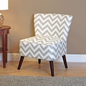 Kinsley Chevron Fabric Accent Chair Armless Modern Gray White Living Room Study
