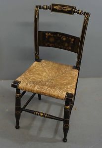 Quality Hitchcock Furniture Brown Stenciled Wood Rush Seat Side Chair 34"X17"