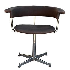 Vtg Mid Century Modern Sleek Chrome Swivel Desk Office Chair Retro Industrial
