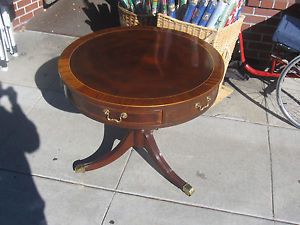 31" inch Wide Baker Furniture Company Regency Inlaid Mahogany Drum Table