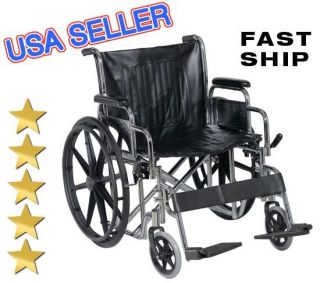 Wheelchair Bariatric 400 lb Capacity Heavy Duty 22" Wheels Padded Wide Seat