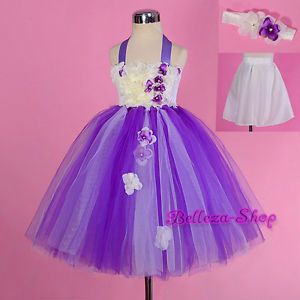 White Purple Embossed Flower Girl Dress Wedding Pageant Party Toddler 2 3T FG256