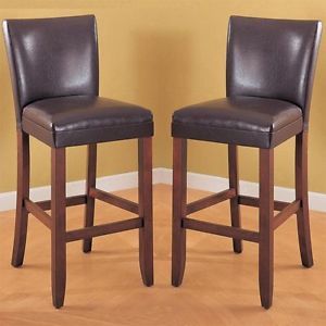 Set of 2 Telegraph 29" Plush Dark Brown Faux Leather Bar Stool Side Dining Chair