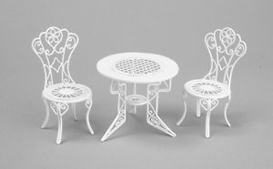 Doll House Mini Wire Patio Table and 2 Chairs Porch Furniture White Fancy