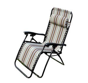 Outsunny Zero Gravity Recliner Lounge Patio Pool Chair Brown Tan Stripes