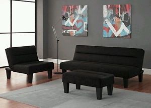 3Piece Modern Sofa Black Chair Set Living Room Office Den Game Basement Footrest