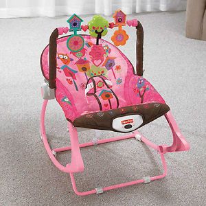 Infant to Toddler Fisher Price Pink Owl Rocker Bouncer Chair Seat Infant to Todd