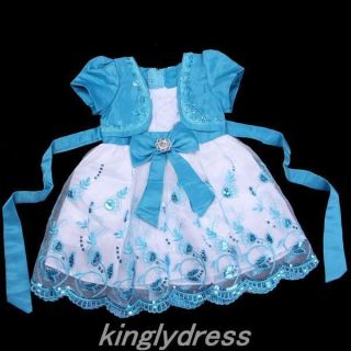 New Toddle Flower Girl Party Birthday Pageant Wedding Dress Blue Sz 18 24M T402