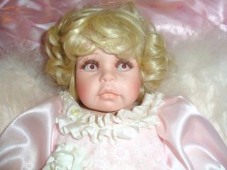 The Hamilton Collection Celeste Porcelian Angel Baby with Wings Blonde Blue Eyes