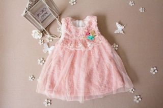 1pcs Baby Girls Pink Flower Plush Lace Rose Party Dress Cool Outfit Clothes