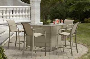 Pub Style Bar Table 4 Barstools Outdoor Patio Furniture BBQ Pool Chairs Set